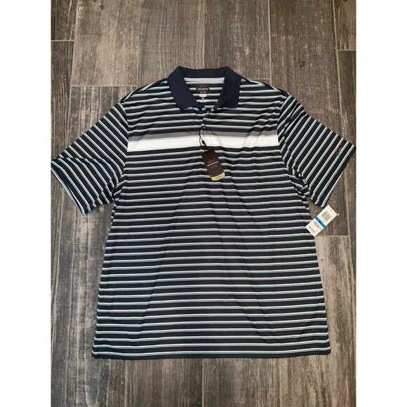 Greg Norman Mens Polo Shirt XL Grey Striped Play Dry Performance Golf Apparel - Picture 1 of 4